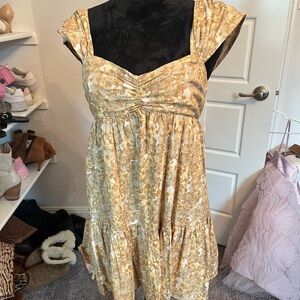 Free People Gold and Cream Floral Dress